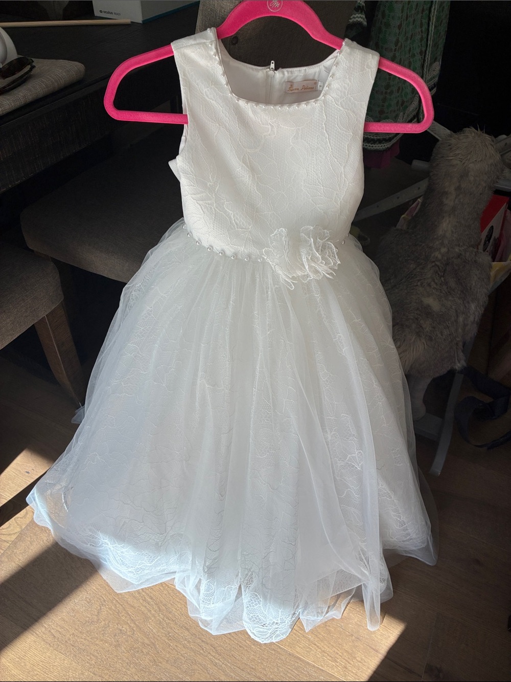 Anthropologie Flower-Embellished White Tulle Flower Girl